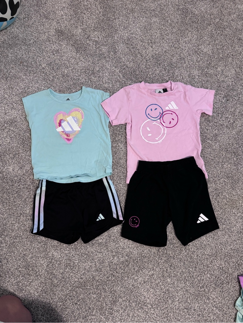 adidas Girls Mint & Pink Graphic Tee and Black Shorts Duo